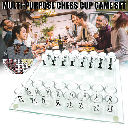 Bar Game Crystal Wine Glass Checker Chess Board Medium Size