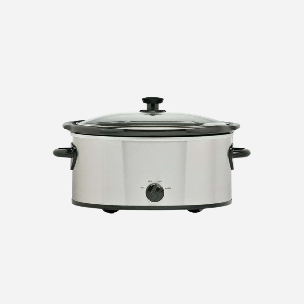 slow cooker, stainless steel finish, glass lid [6 quart]