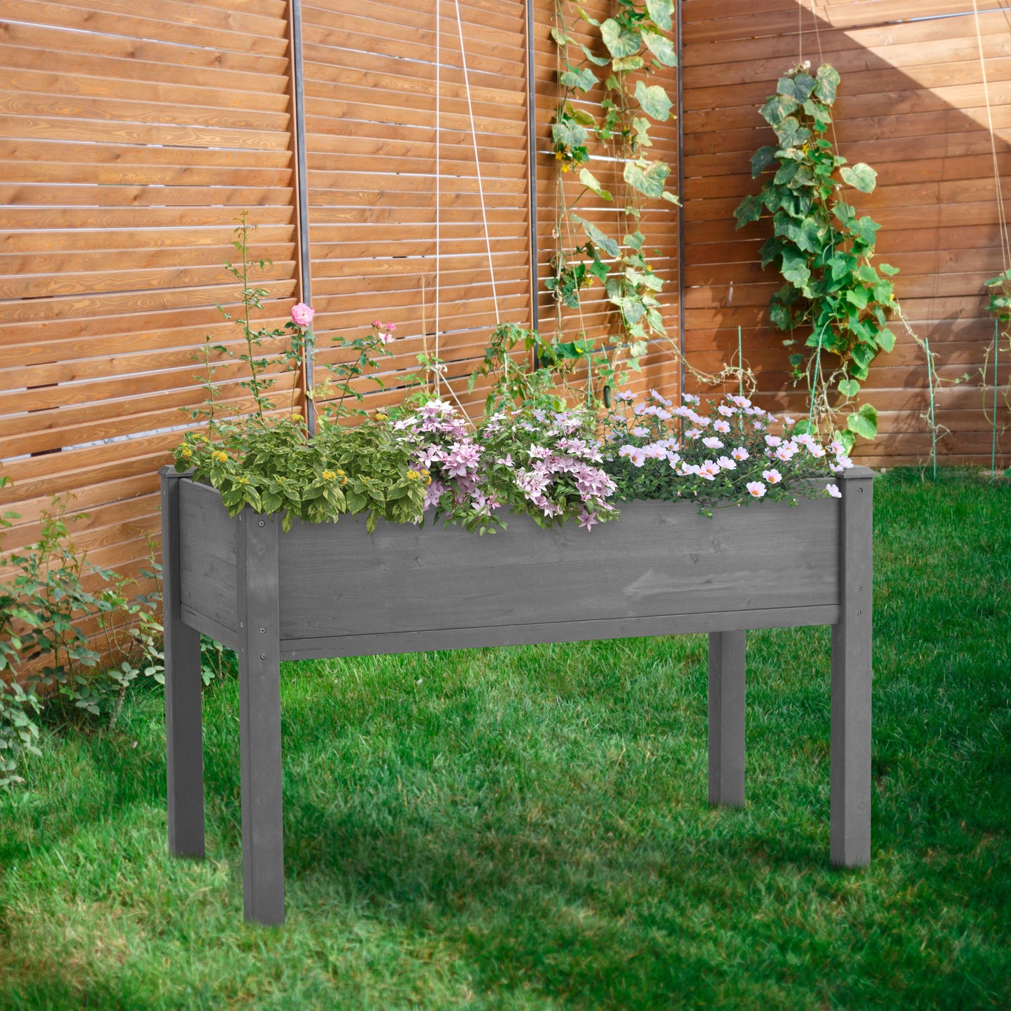 raised garden bed with legs, elevated wooden planter box for outdoor plants