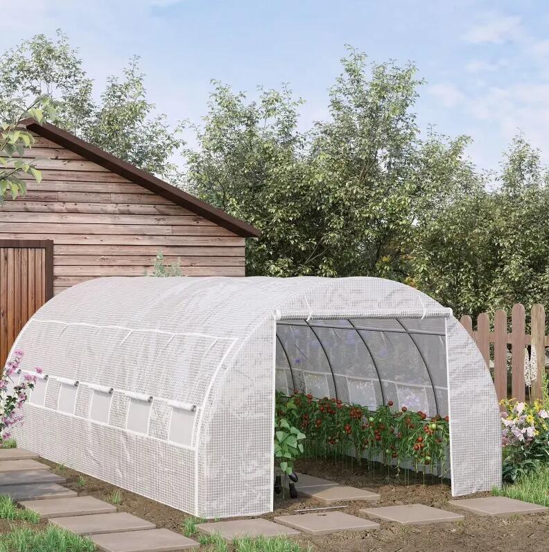 20' x 10' x 6' outdoor walk-in tunnel greenhouse w/12 roll-up windows;  white