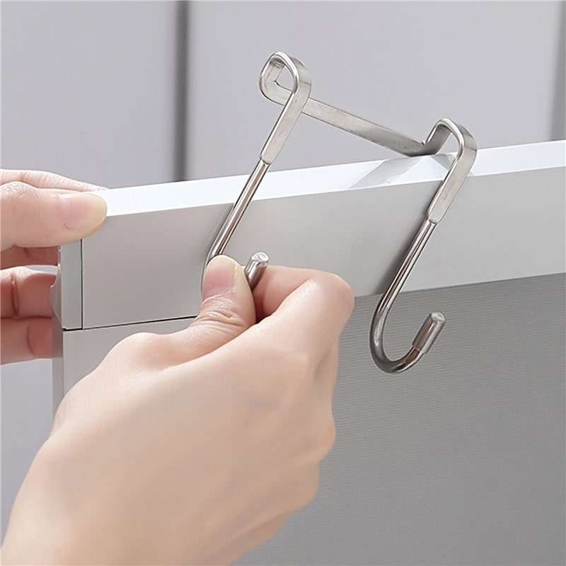 1/2/4pcs over the door drawer cabinet hook; 304 stainless steel double s-shaped hook holder hanger metal heavy duty-free punching door back hanging clothes hook organizer