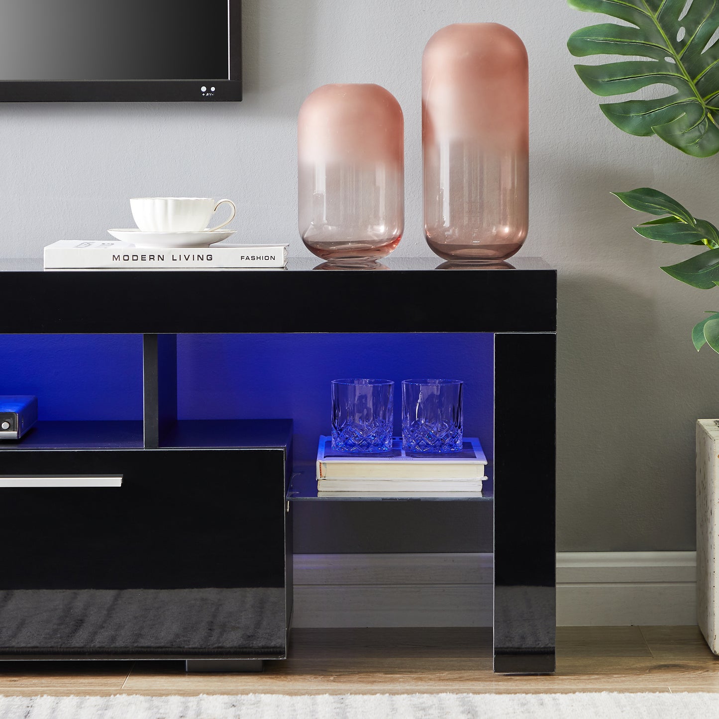 20 minutes quick assemble, modern tv stand with led lights,high glossy front tv cabinet,can be assembled in lounge room, living room or bedroom