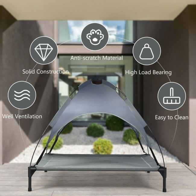 portable elevated outdoor pet bed with removable canopy shade