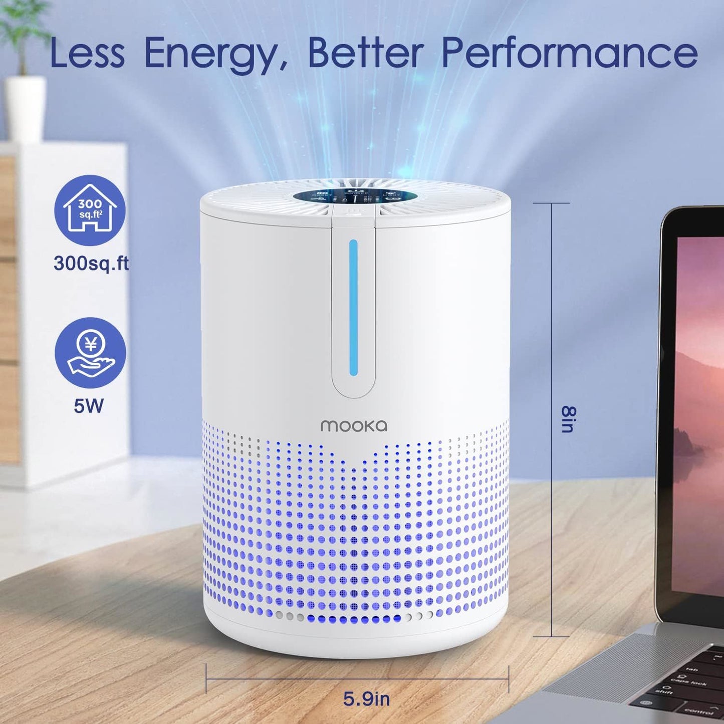 air purifiers for bedroom home, mooka hepa h13 filter air purifier with usb cable for smokers pollen pets dust odors in office car 300 sq.ft, travel-size desktop air cleaner