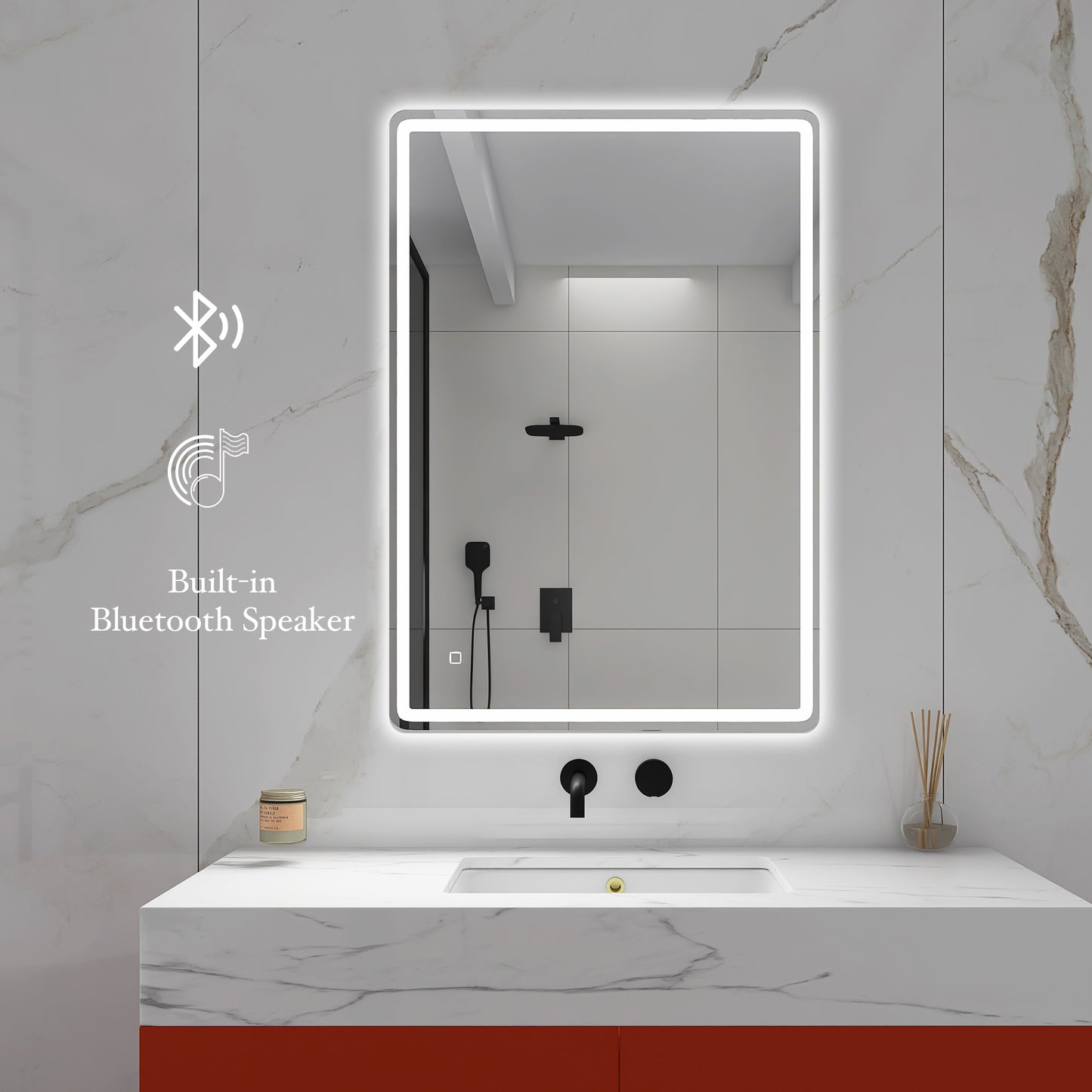 smart led bathroom vanity mirror 40x28 - frameless, anti-fog, bluetooth, wall-mount