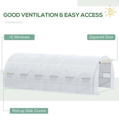 20' x 10' x 6' Outdoor Walk-In Tunnel Greenhouse w/12 Roll-Up Windows;  White