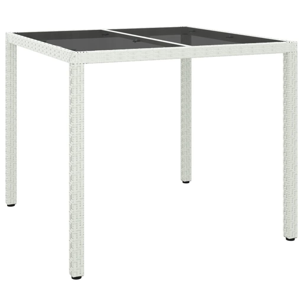 patio table 35.4"x35.4"x29.5" tempered glass and poly rattan white