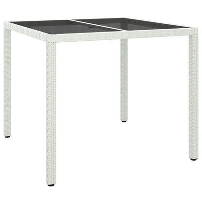 Patio Table 35.4"x35.4"x29.5" Tempered Glass and Poly Rattan White