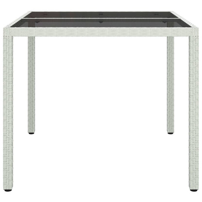 Patio Table 35.4"x35.4"x29.5" Tempered Glass and Poly Rattan White