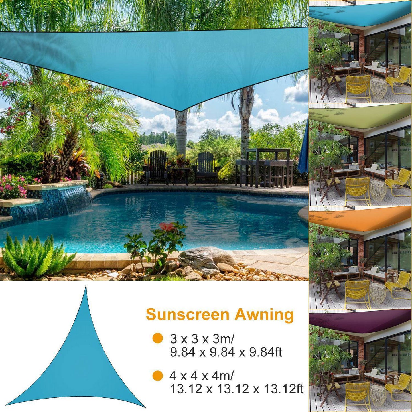 13.12ft triangle shade sail - sunscreen canopy for patio & camping awning shelter