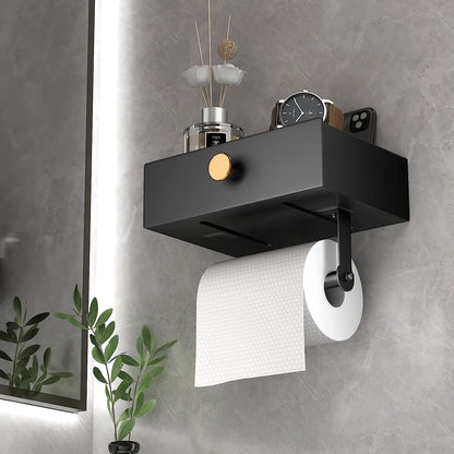 JetBlack Organizer: Sleek Toilet Paper Holder w/ Shelf & Drawer