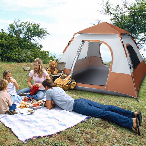 240*240*150cm spring quick opening four-person family tent camping tent brown