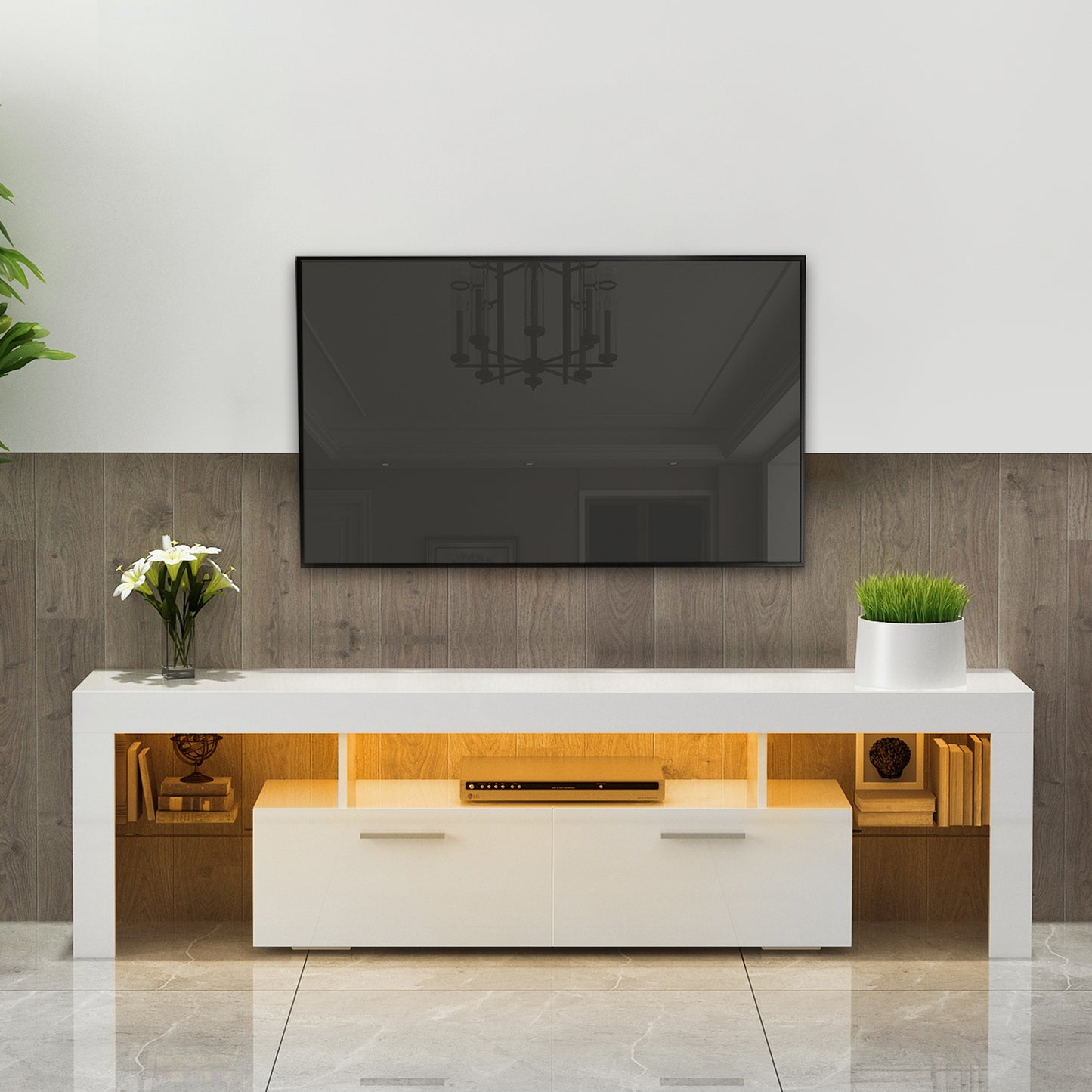 20 minutes quick assemble, modern tv stand with led lights,high glossy front tv cabinet,can be assembled in lounge room, living room or bedroom