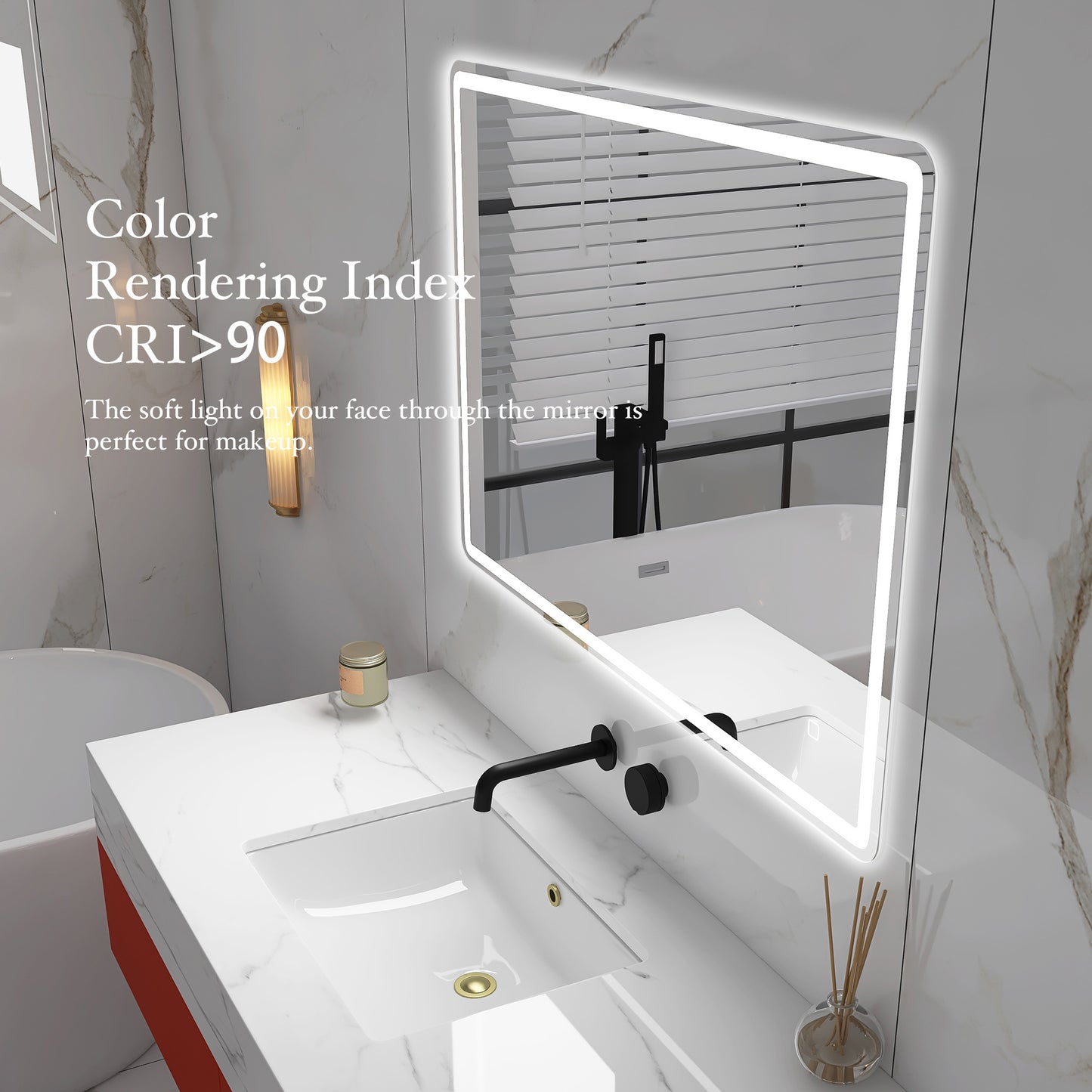 smart led bathroom vanity mirror 40x28 - frameless, anti-fog, bluetooth, wall-mount