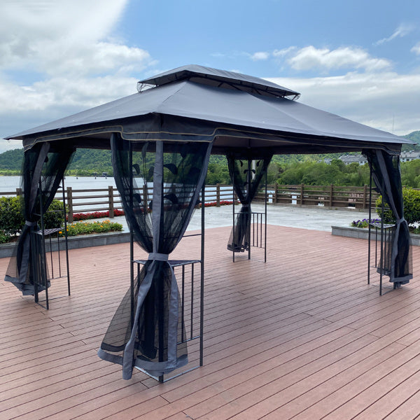 13x10 outdoor patio gazebo canopy tent with ventilated double roof and mosquito net,gray top