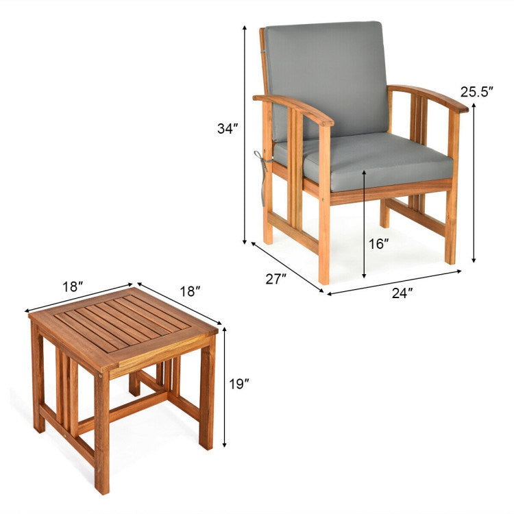 3 pieces solid wood outdoor patio sofa furniture set