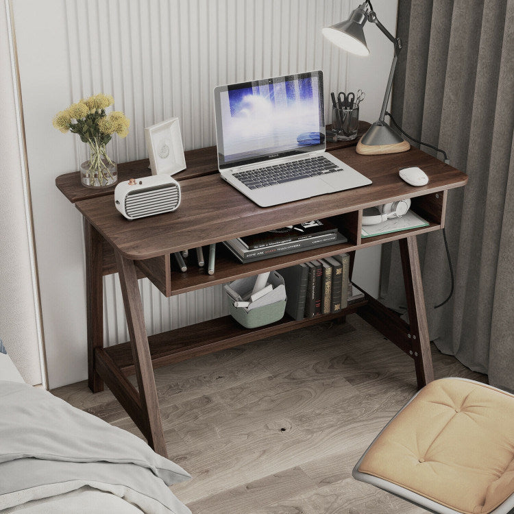 mid-century writing desk w/ storage cubes & hidden compartment