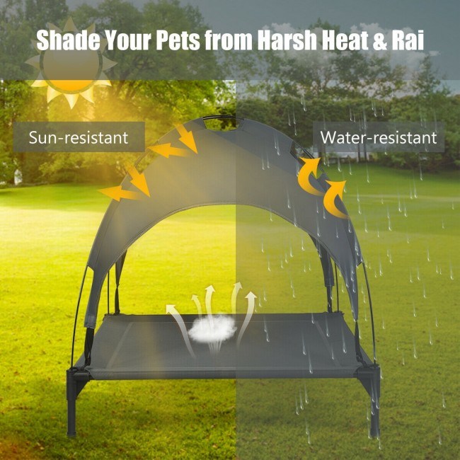 portable elevated outdoor pet bed with removable canopy shade