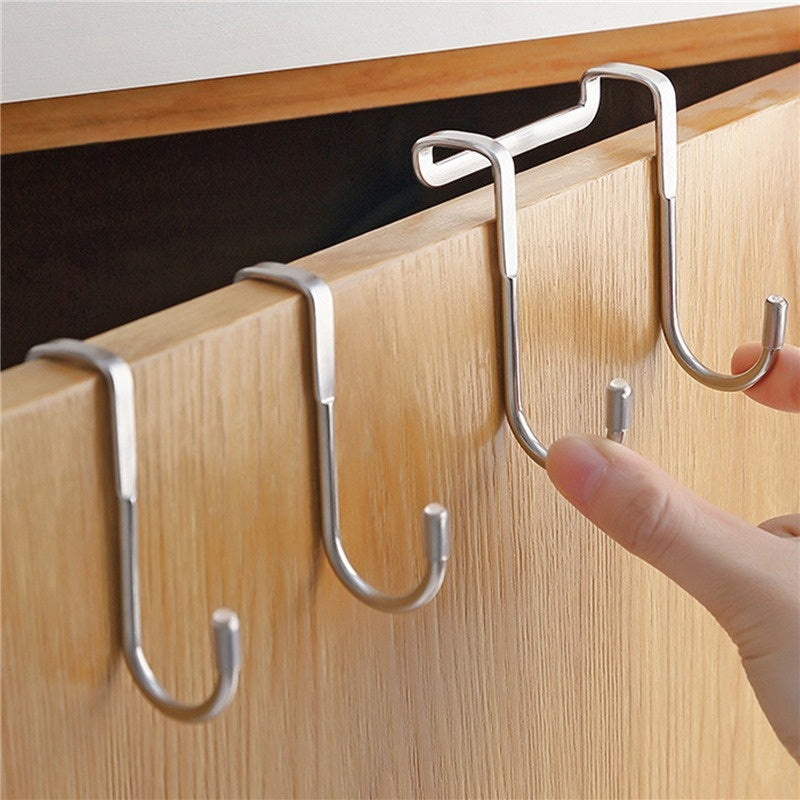 1/2/4pcs over the door drawer cabinet hook; 304 stainless steel double s-shaped hook holder hanger metal heavy duty-free punching door back hanging clothes hook organizer