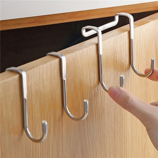 1/2/4pcs Over The Door Drawer Cabinet Hook; 304 Stainless Steel Double S-Shaped Hook Holder Hanger Metal Heavy Duty-Free Punching Door Back Hanging Clothes Hook Organizer