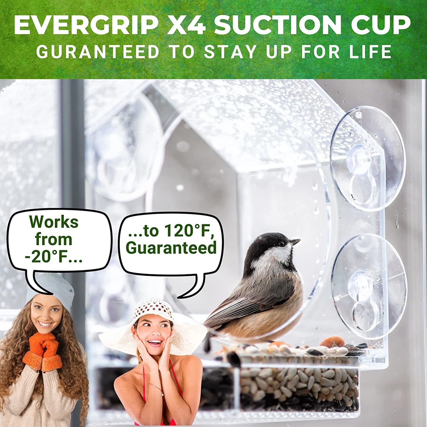 nature anywhere clear window bird feeder - strong suction cups, easy fill and clean