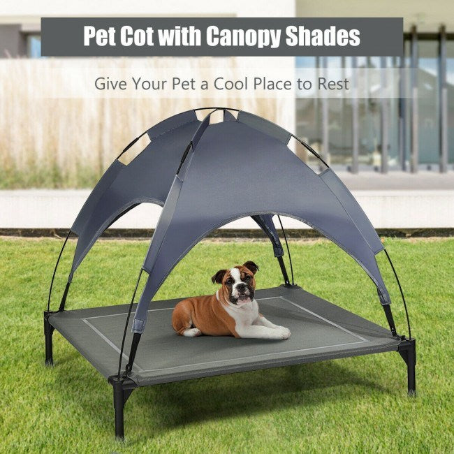 portable elevated outdoor pet bed with removable canopy shade