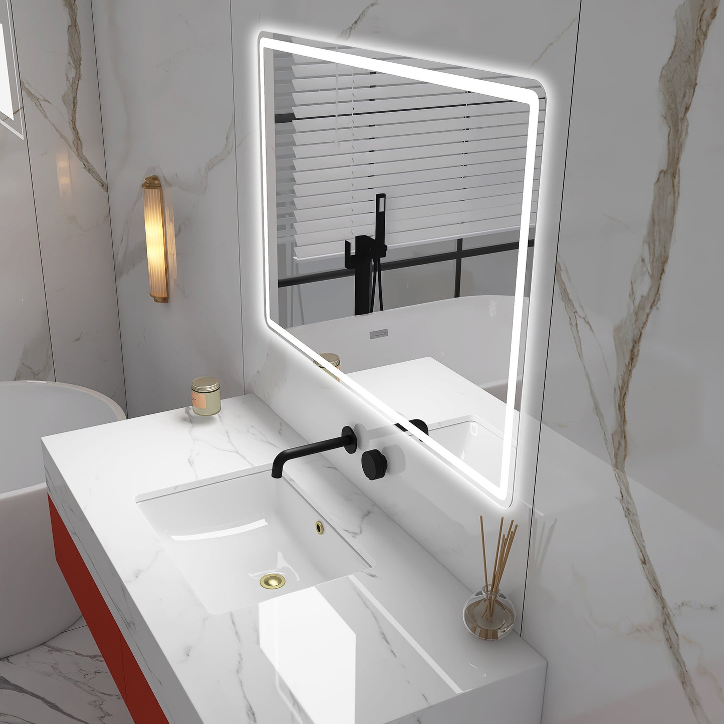 smart led bathroom vanity mirror 40x28 - frameless, anti-fog, bluetooth, wall-mount