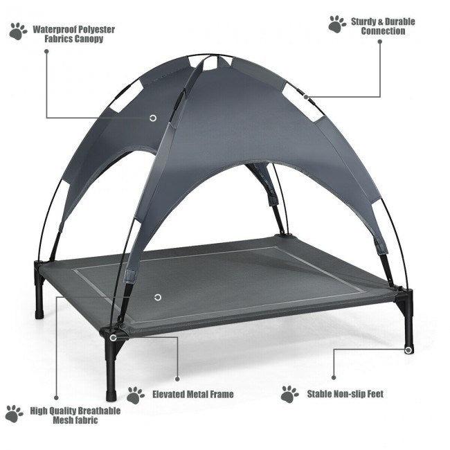 portable elevated outdoor pet bed with removable canopy shade