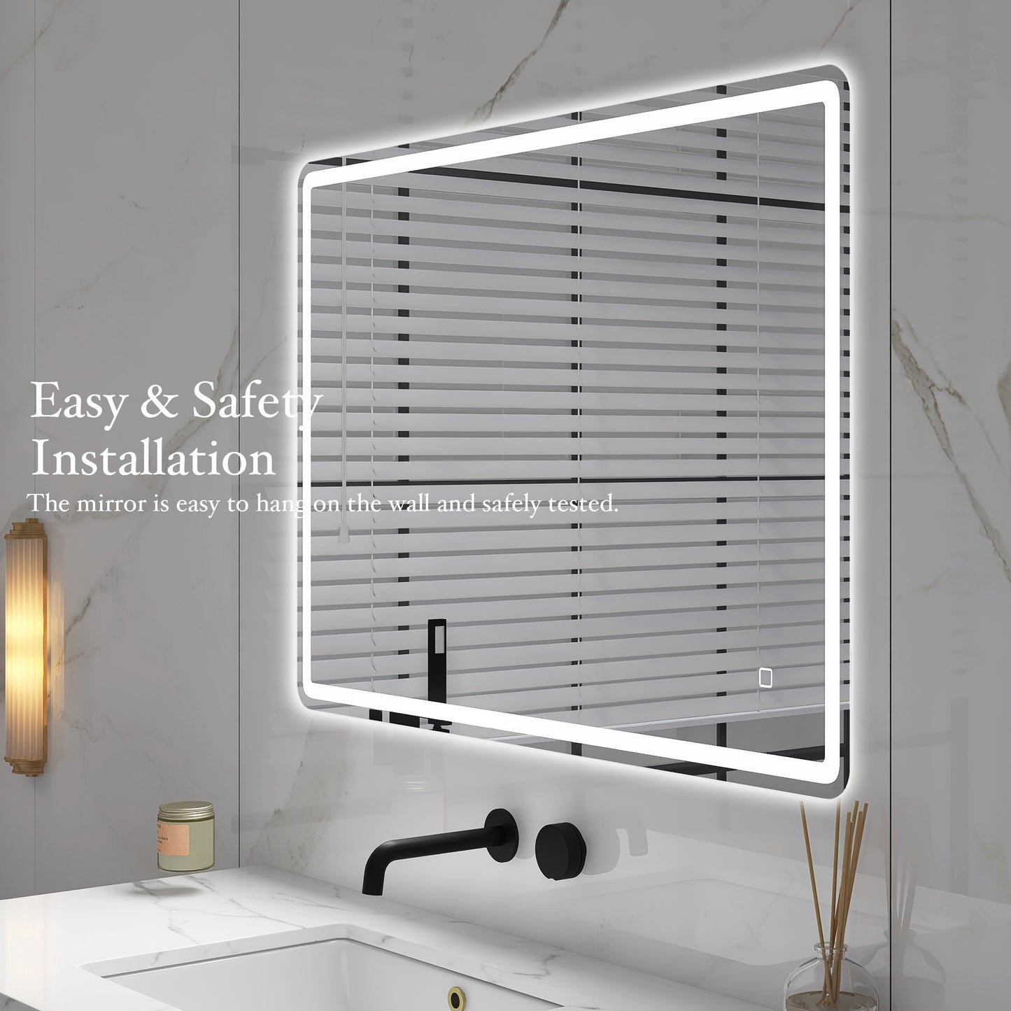 smart led bathroom vanity mirror 40x28 - frameless, anti-fog, bluetooth, wall-mount