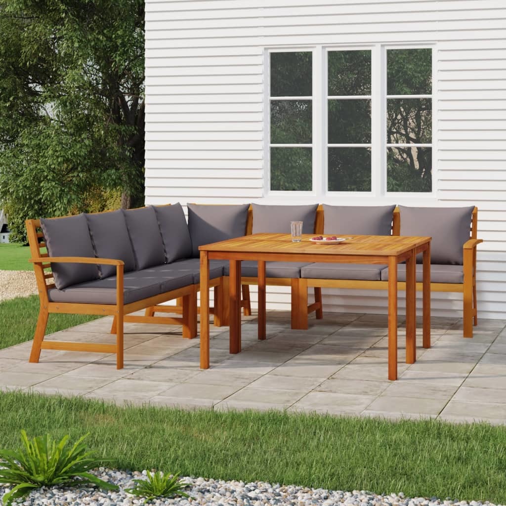 7 piece patio dining set with cushions solid wood acacia