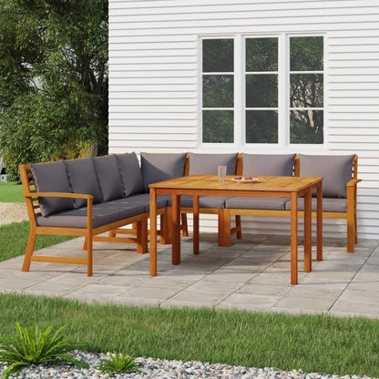 7 Piece Patio Dining Set with Cushions Solid Wood Acacia