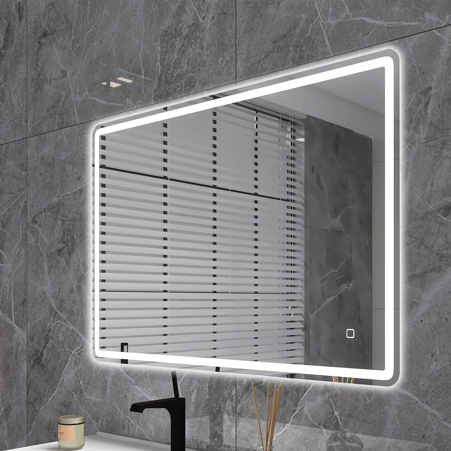 smart led bathroom vanity mirror 40x28 - frameless, anti-fog, bluetooth, wall-mount