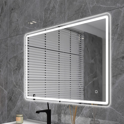 Smart LED Bathroom Vanity Mirror 40x28 - Frameless, Anti-Fog, Bluetooth, Wall-Mount