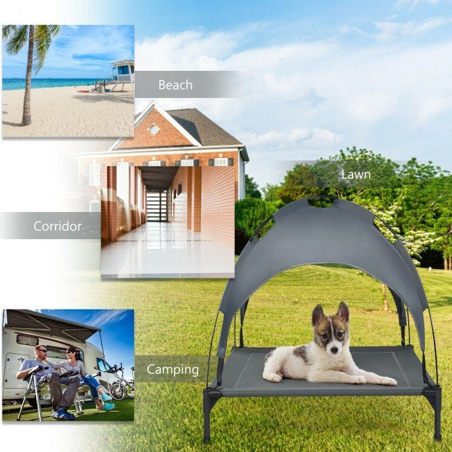 portable elevated outdoor pet bed with removable canopy shade