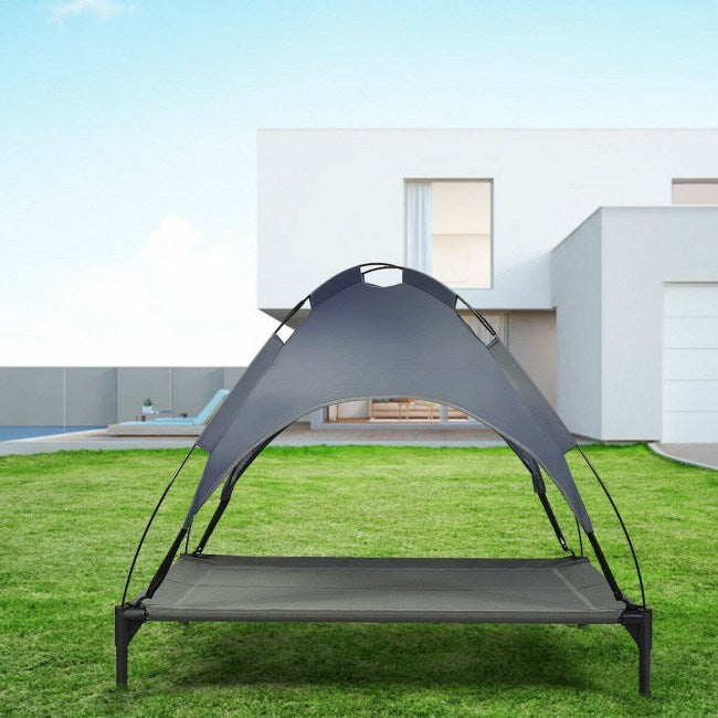 portable elevated outdoor pet bed with removable canopy shade