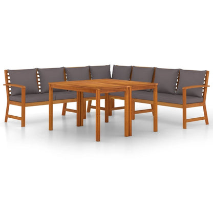 7 Piece Patio Dining Set with Cushions Solid Wood Acacia