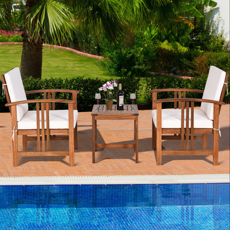 3 pieces solid wood outdoor patio sofa furniture set