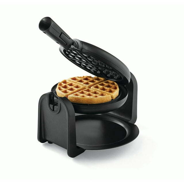 single-flip waffle maker, black with stainless steel decoration