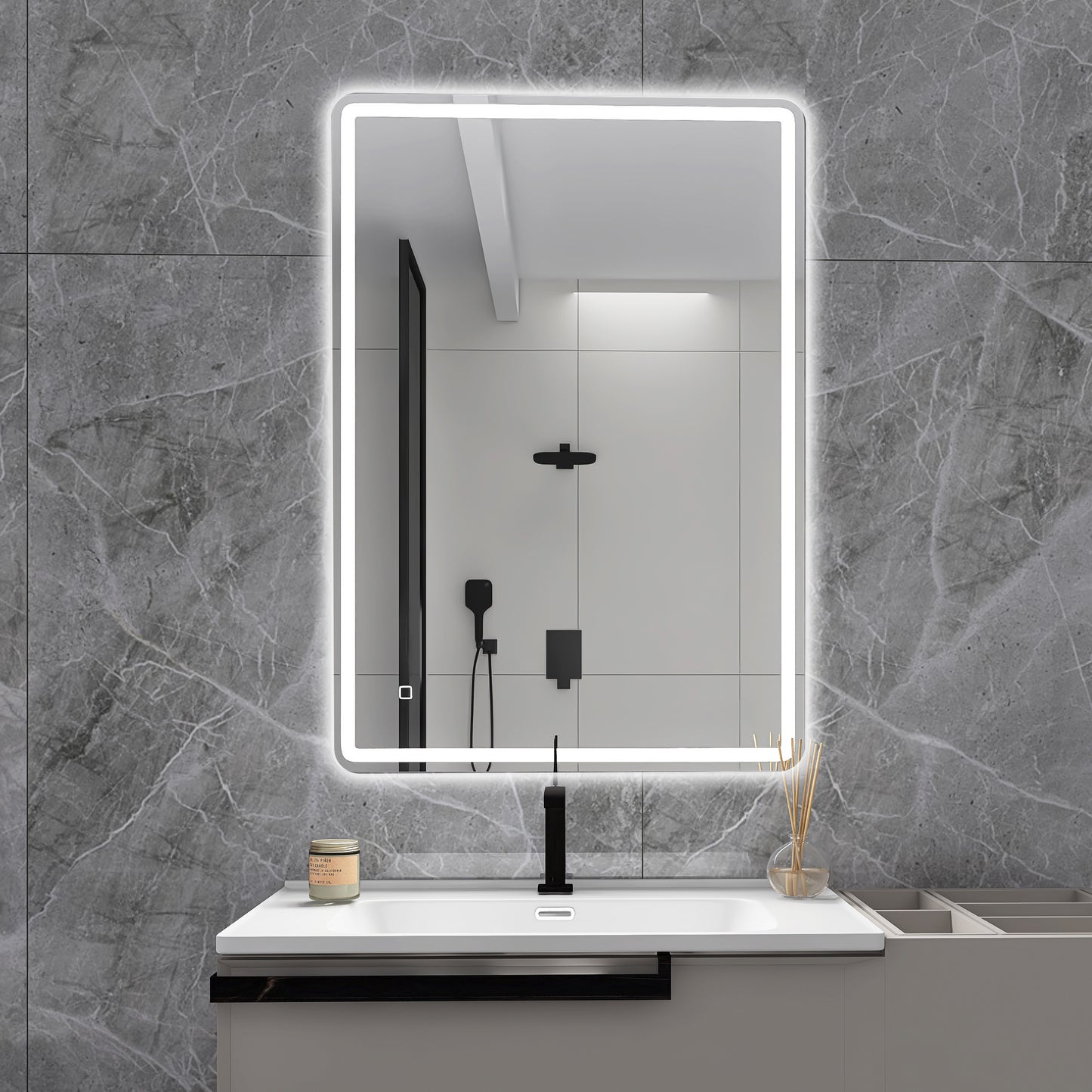 smart led bathroom vanity mirror 40x28 - frameless, anti-fog, bluetooth, wall-mount