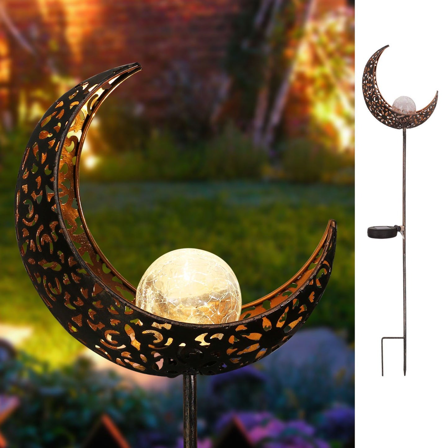 1pc solar lawn light; outdoor moon stake metal lights; waterproof warm white led for lawn patio courtyard decoration