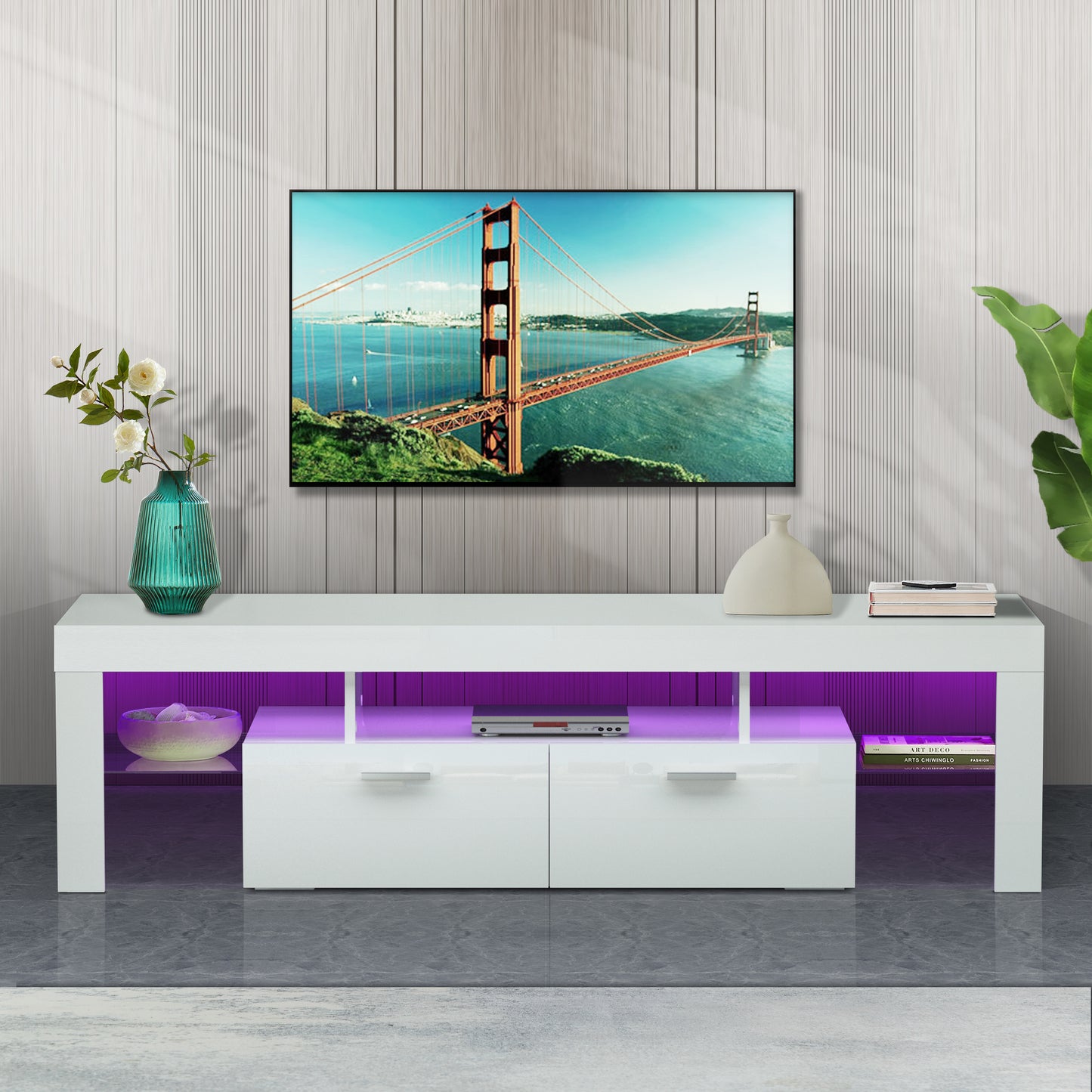 20 minutes quick assemble, modern tv stand with led lights,high glossy front tv cabinet,can be assembled in lounge room, living room or bedroom