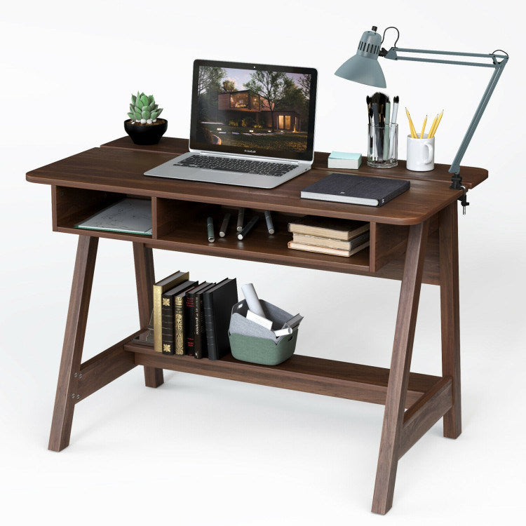 mid-century writing desk w/ storage cubes & hidden compartment