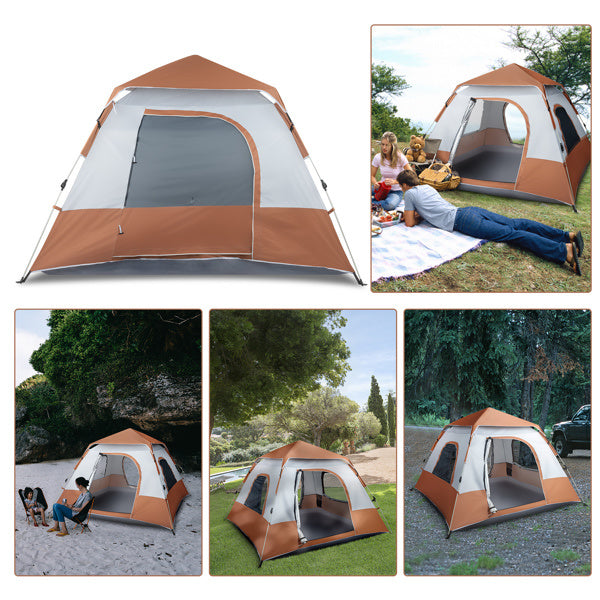 240*240*150cm spring quick opening four-person family tent camping tent brown