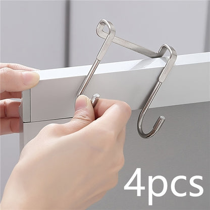 1/2/4pcs Over The Door Drawer Cabinet Hook; 304 Stainless Steel Double S-Shaped Hook Holder Hanger Metal Heavy Duty-Free Punching Door Back Hanging Clothes Hook Organizer