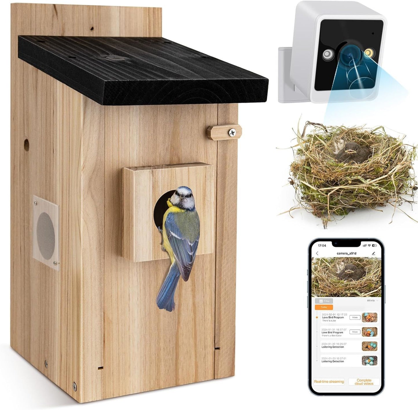 smart bird house with camera,3mp birdhouse camera for outdoors,auto capture bird videos & motion detection,watch bird nesting & hatching in real time,diy ideal gift