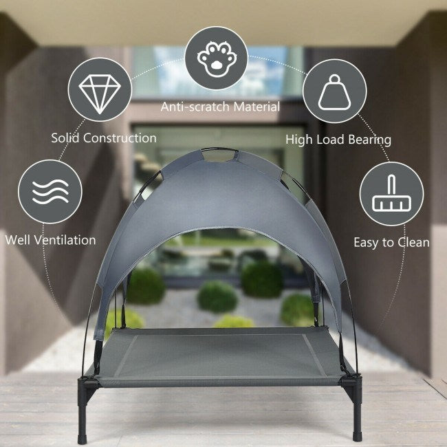 portable elevated outdoor pet bed with removable canopy shade