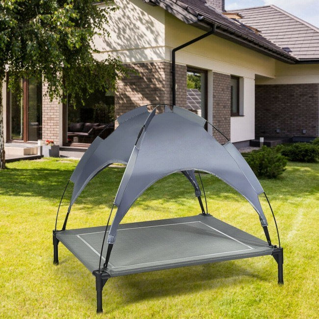 portable elevated outdoor pet bed with removable canopy shade