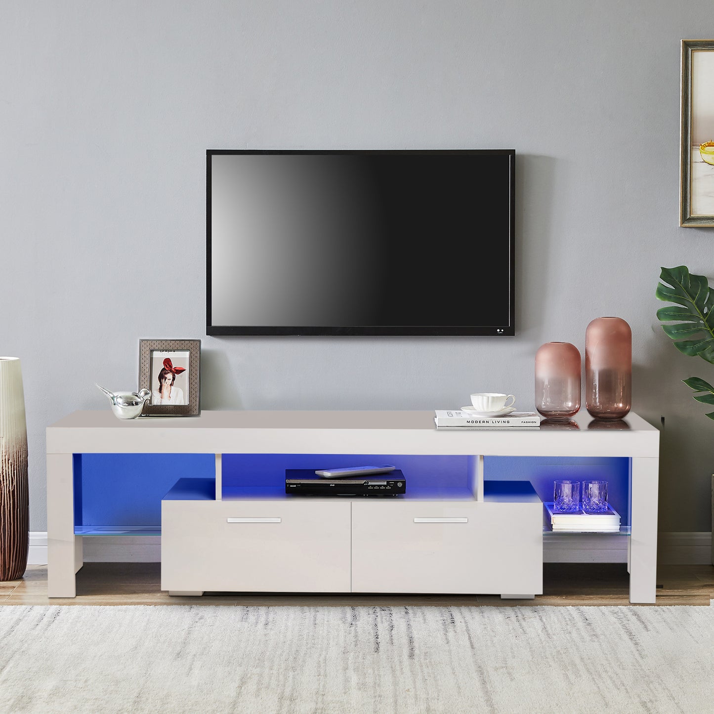 20 minutes quick assemble, modern tv stand with led lights,high glossy front tv cabinet,can be assembled in lounge room, living room or bedroom