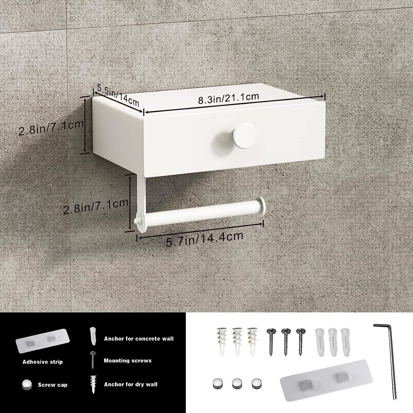 jetblack organizer: sleek toilet paper holder w/ shelf & drawer