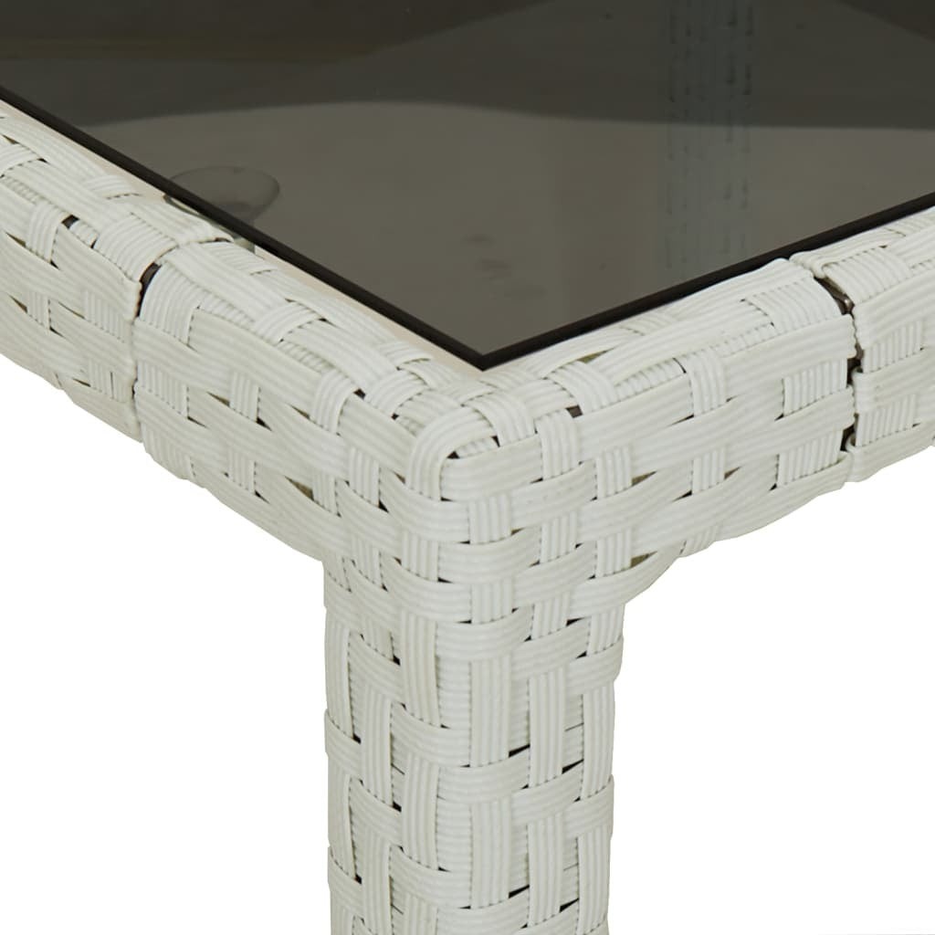 patio table 35.4"x35.4"x29.5" tempered glass and poly rattan white